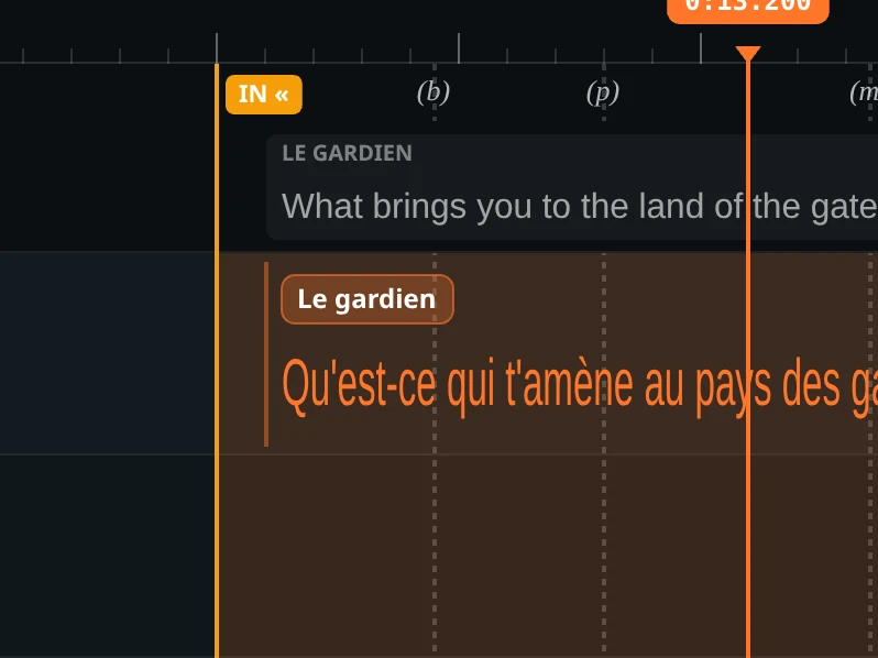 Bande source anglaise verrouillée au-dessus de la bande rythmo française