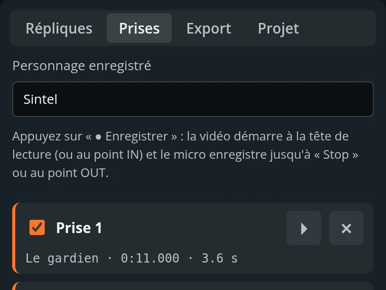 Prises de doublage enregistrées et calées à l’image